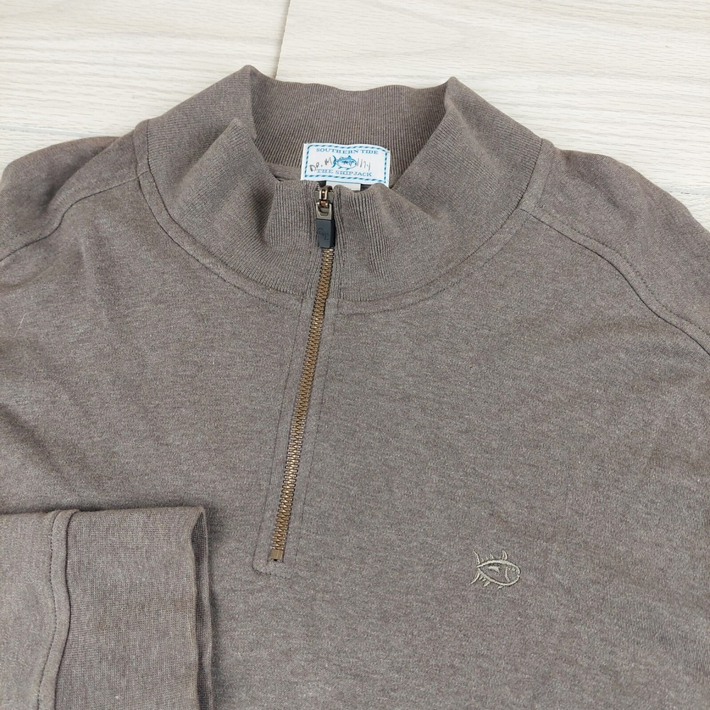 Southern Tide Quarter Zip Pullover Mens XL Brown Cotton Skipjack Logo Mock Neck
